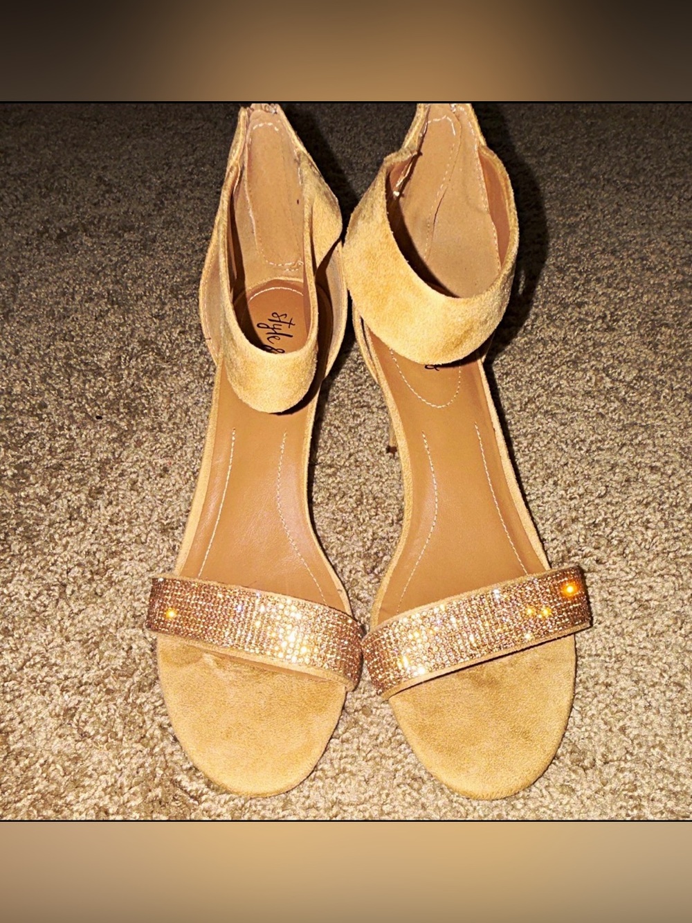 Style & Co. Gold-Tone Suede Ankle-Strap Sandals with Sparkle Toe Band